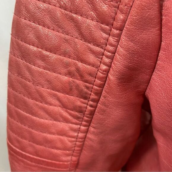 Guess Pink/Red Faux Leather Moto Jacket with Asymmetrical Zipper Size Small - Picture 12 of 15